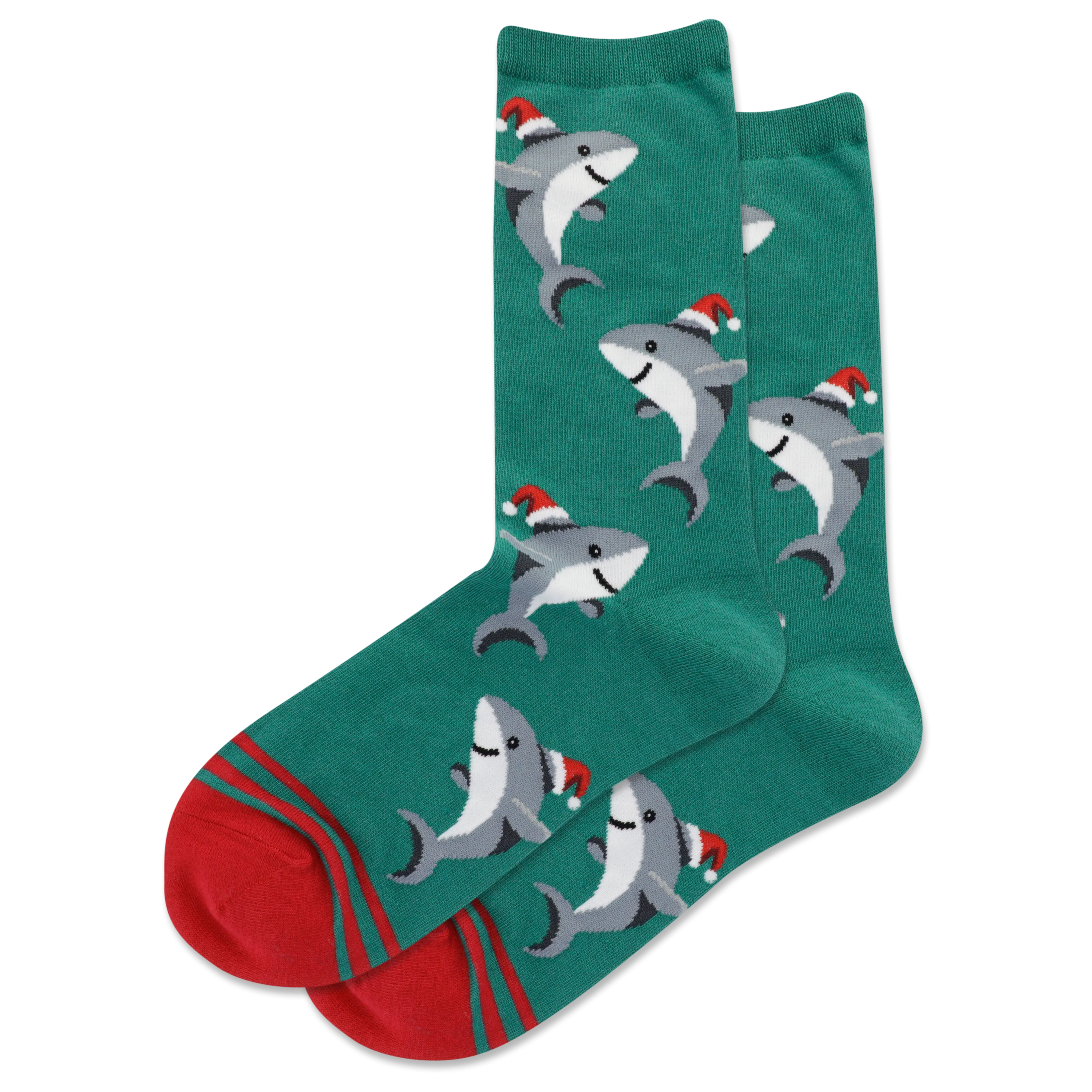 HOTSOX Women's Shark with Santa Hat Crew Socks