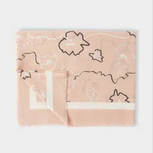 Katie Loxton Blush Pink & Off White Flora Outline Printed Foil Scarf