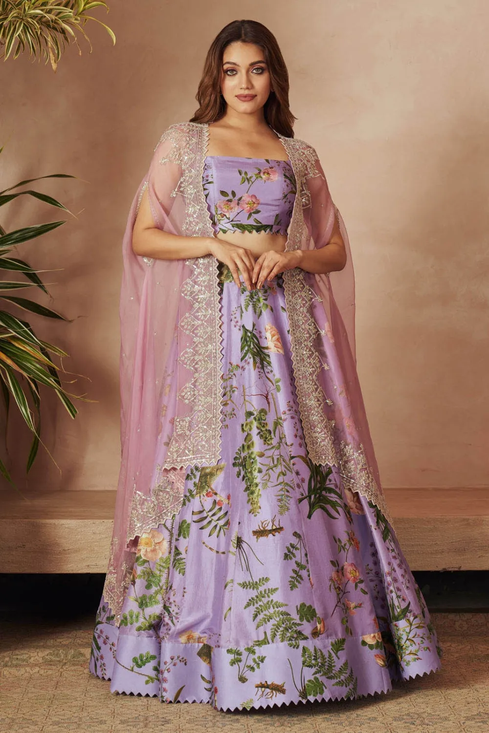 LAVENDER PRINTED LEHENGA CAPE SET