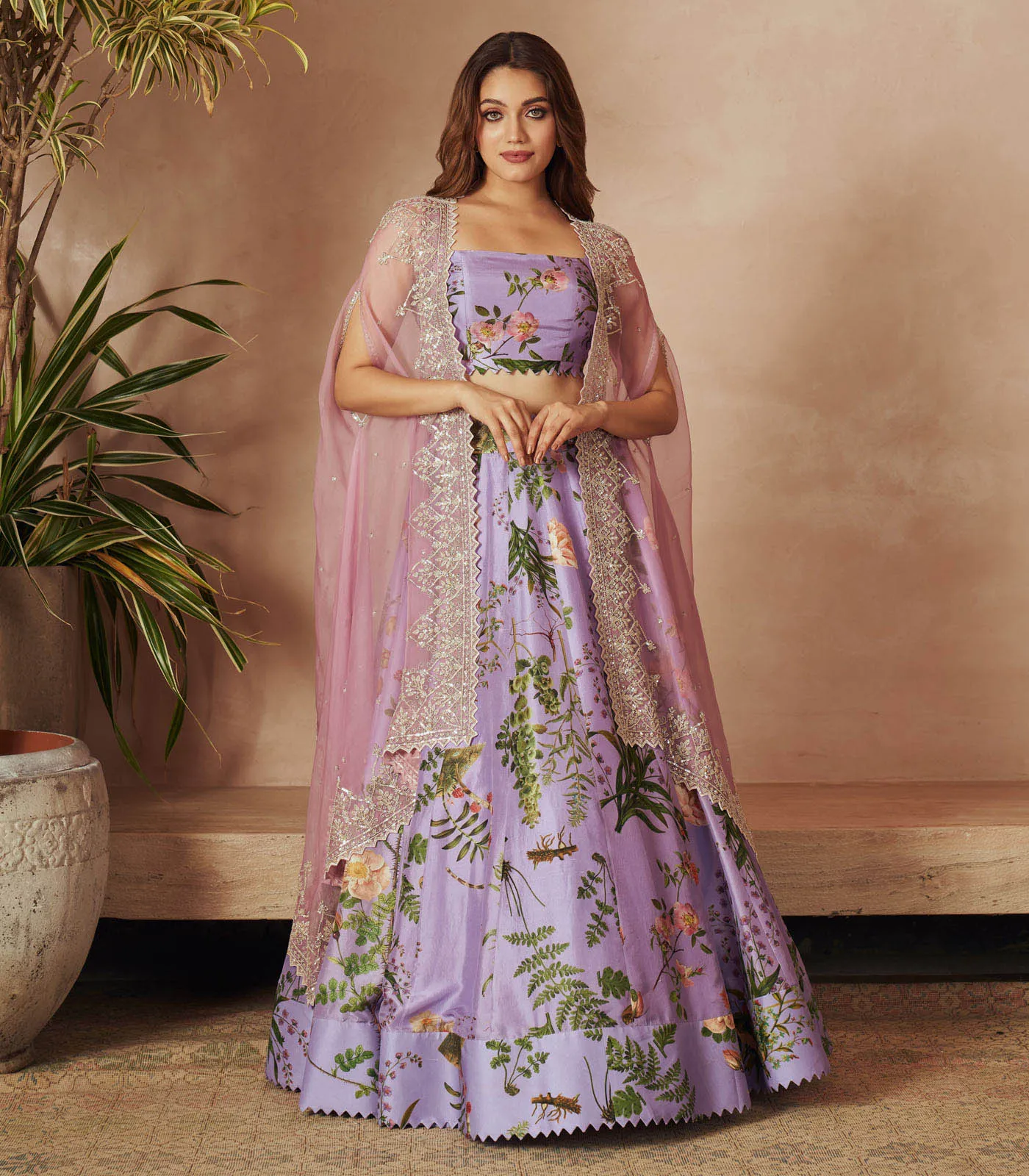 LAVENDER PRINTED LEHENGA CAPE SET