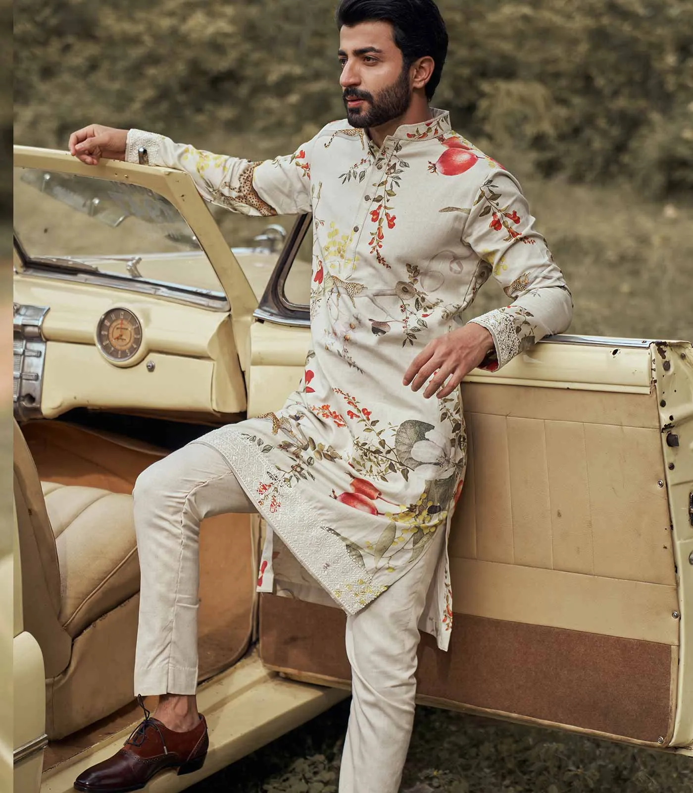 LEOPARD PRINTED COTTON SILK KURTA SET