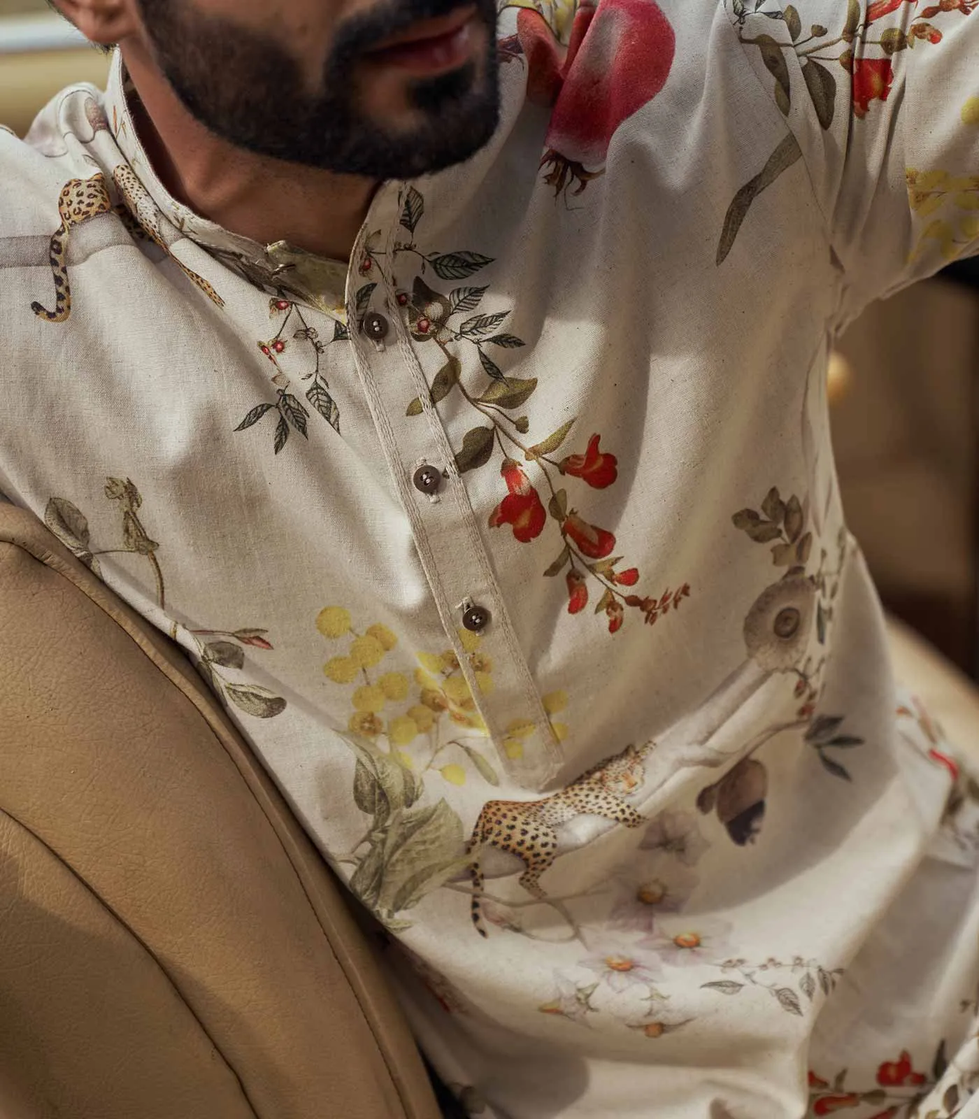 LEOPARD PRINTED COTTON SILK KURTA SET