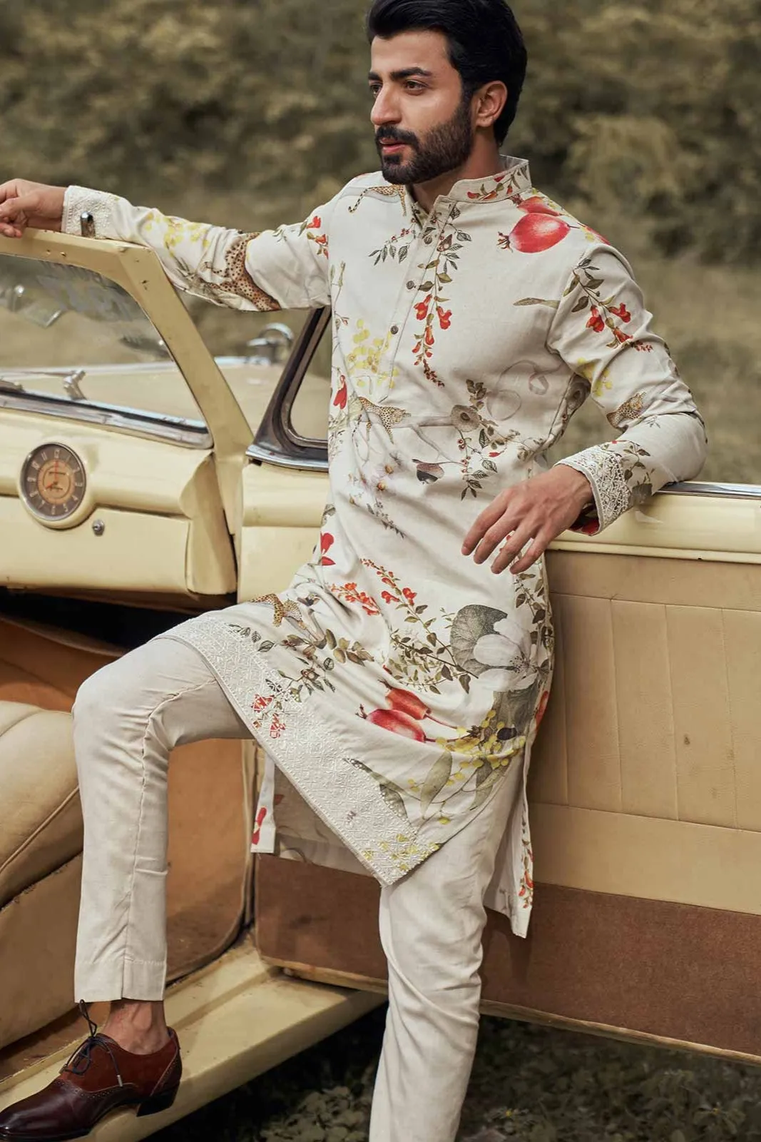 LEOPARD PRINTED COTTON SILK KURTA SET
