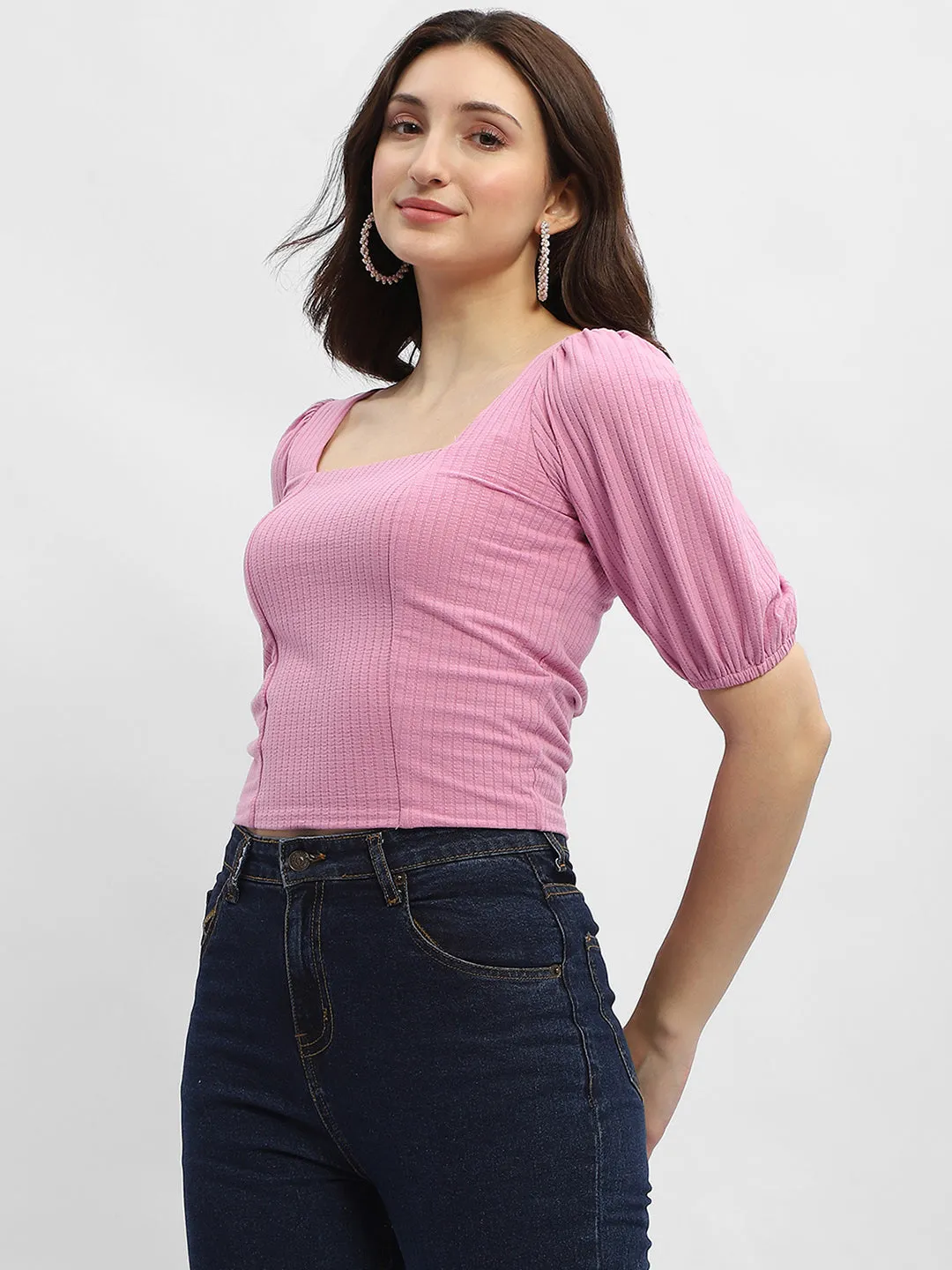 Madame Criss-Cross Back Pink Textured Top