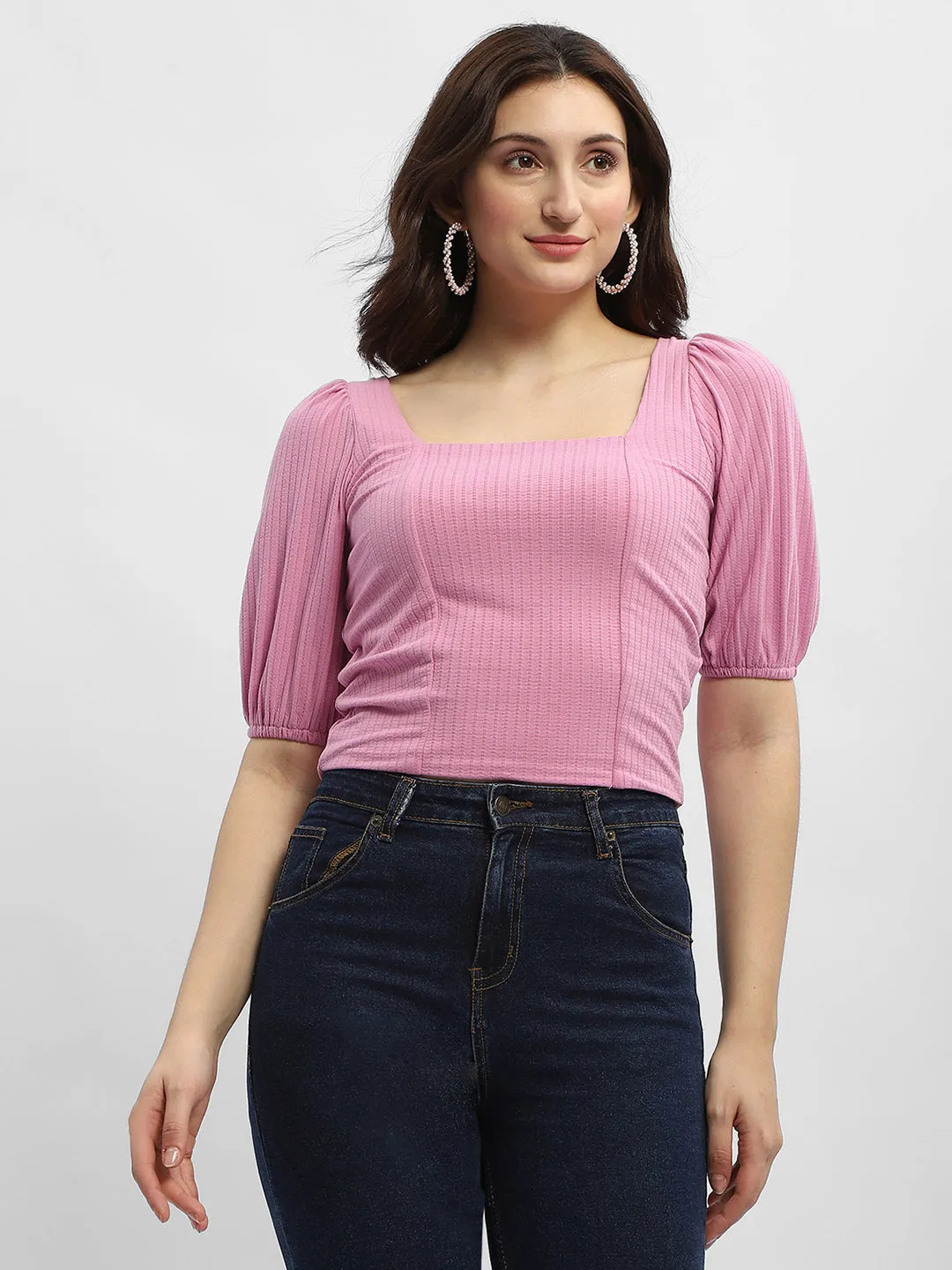 Madame Criss-Cross Back Pink Textured Top