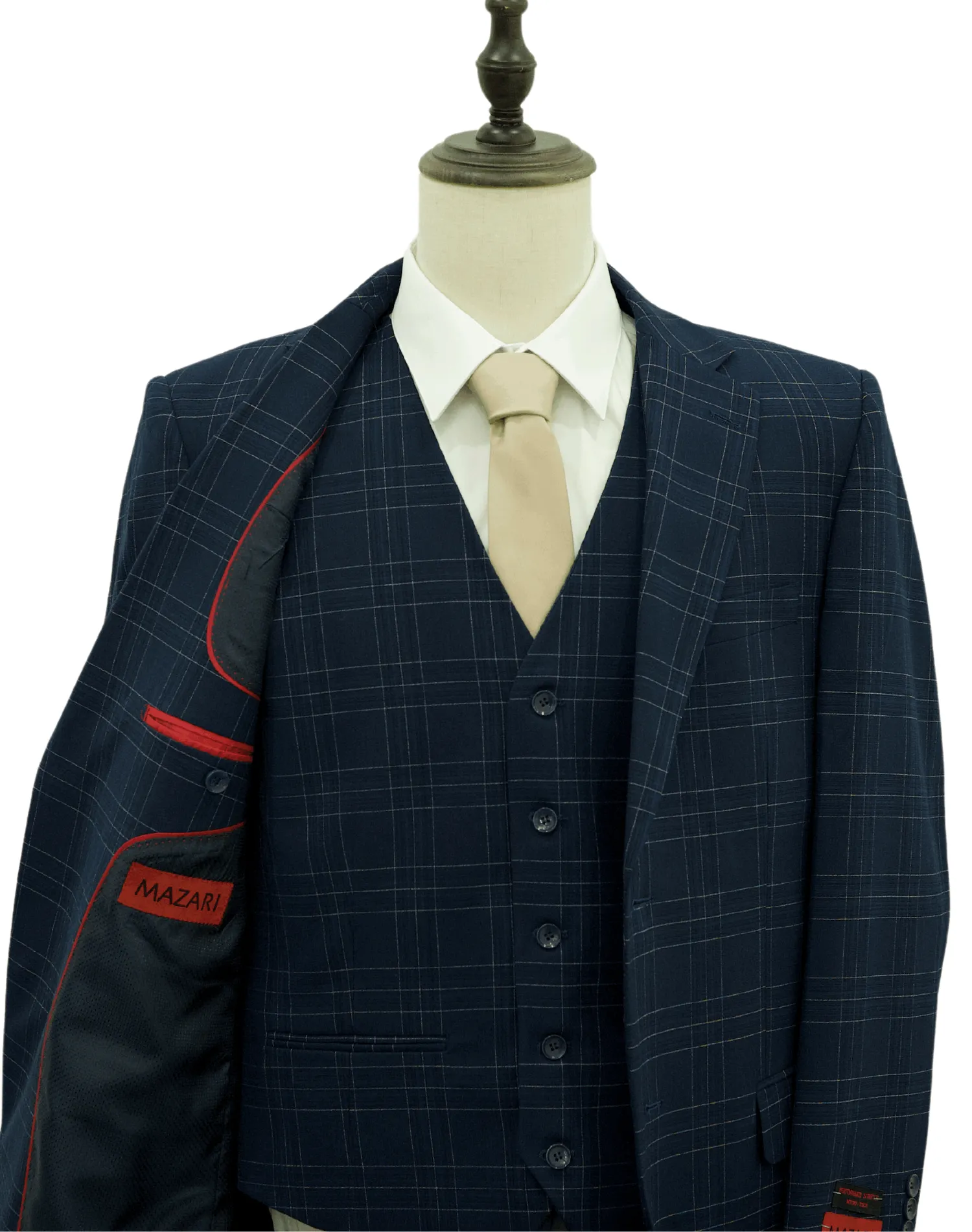 Mazari Paris Revo Modern Fit Suit With Reversible Vest - Navy 2302