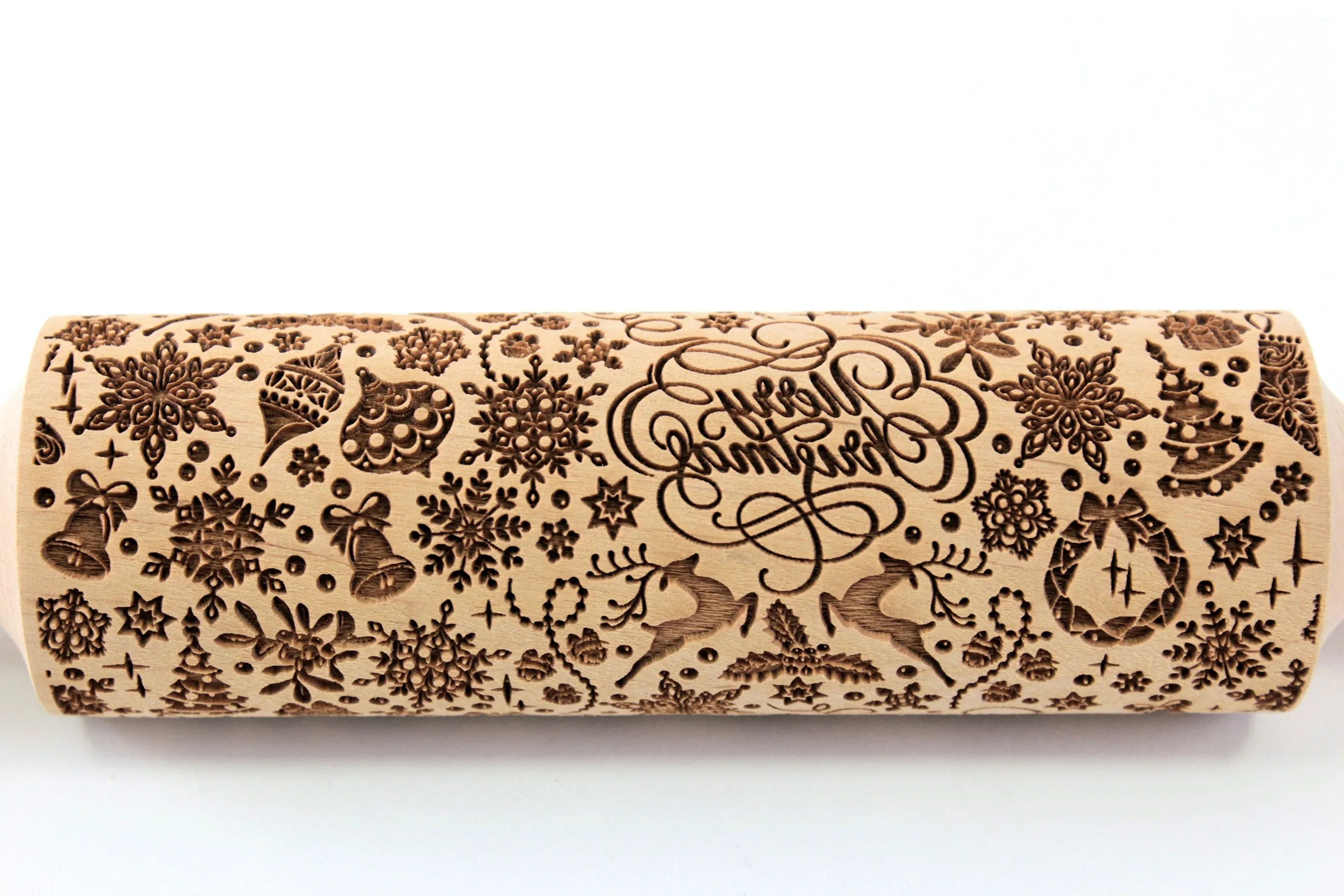 Merry Christmas Rolling Pin Embossed, Snowflake, Reindeer, Misletoe Shortbread Cookie
