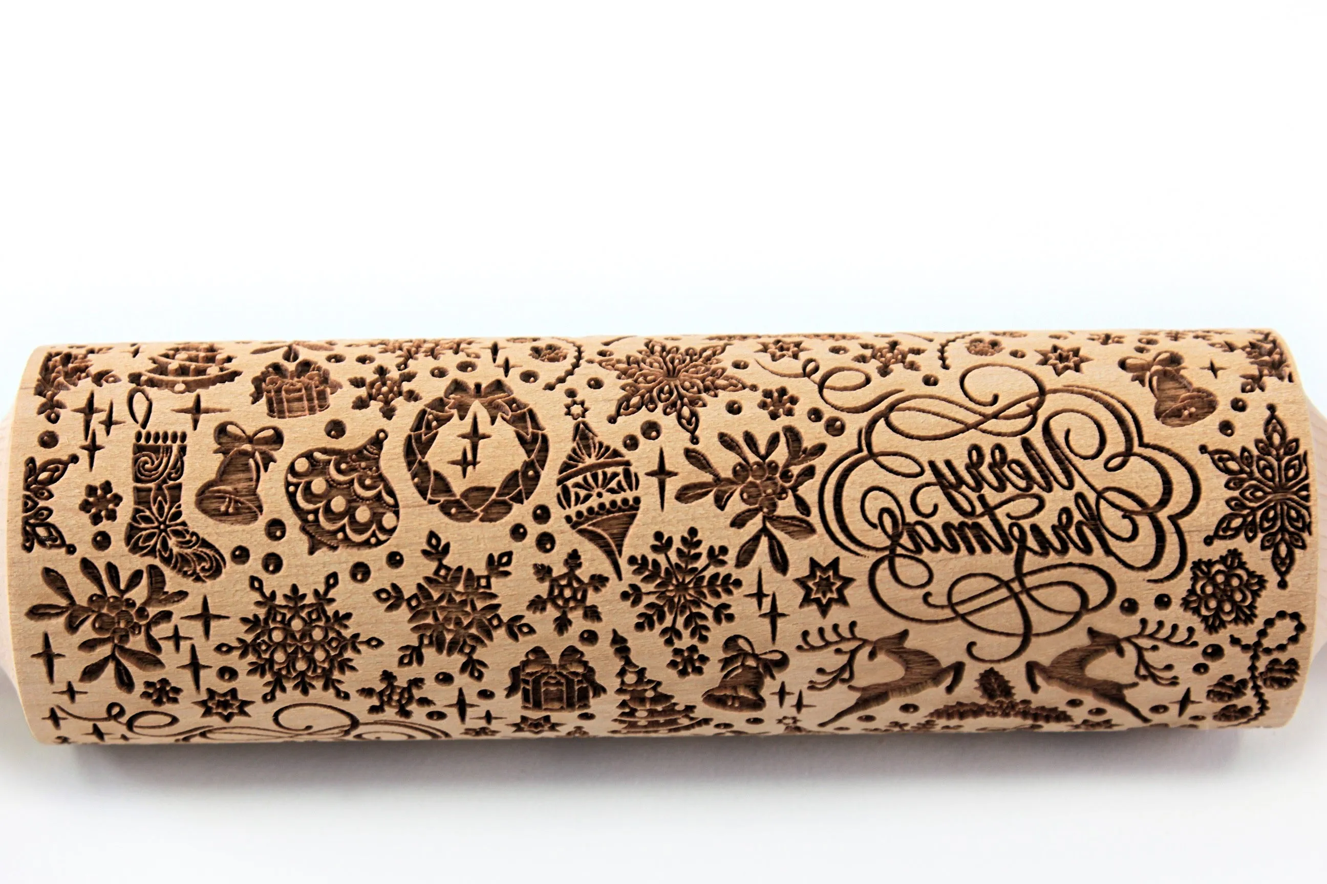 Merry Christmas Rolling Pin Embossed, Snowflake, Reindeer, Misletoe Shortbread Cookie