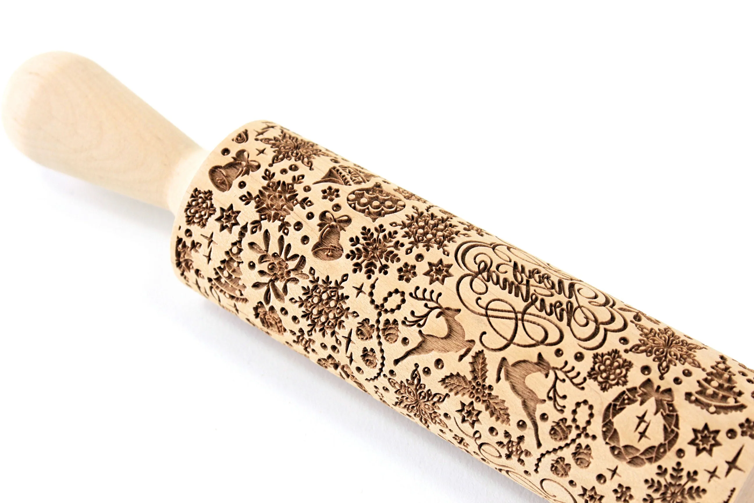 Merry Christmas Rolling Pin Embossed, Snowflake, Reindeer, Misletoe Shortbread Cookie