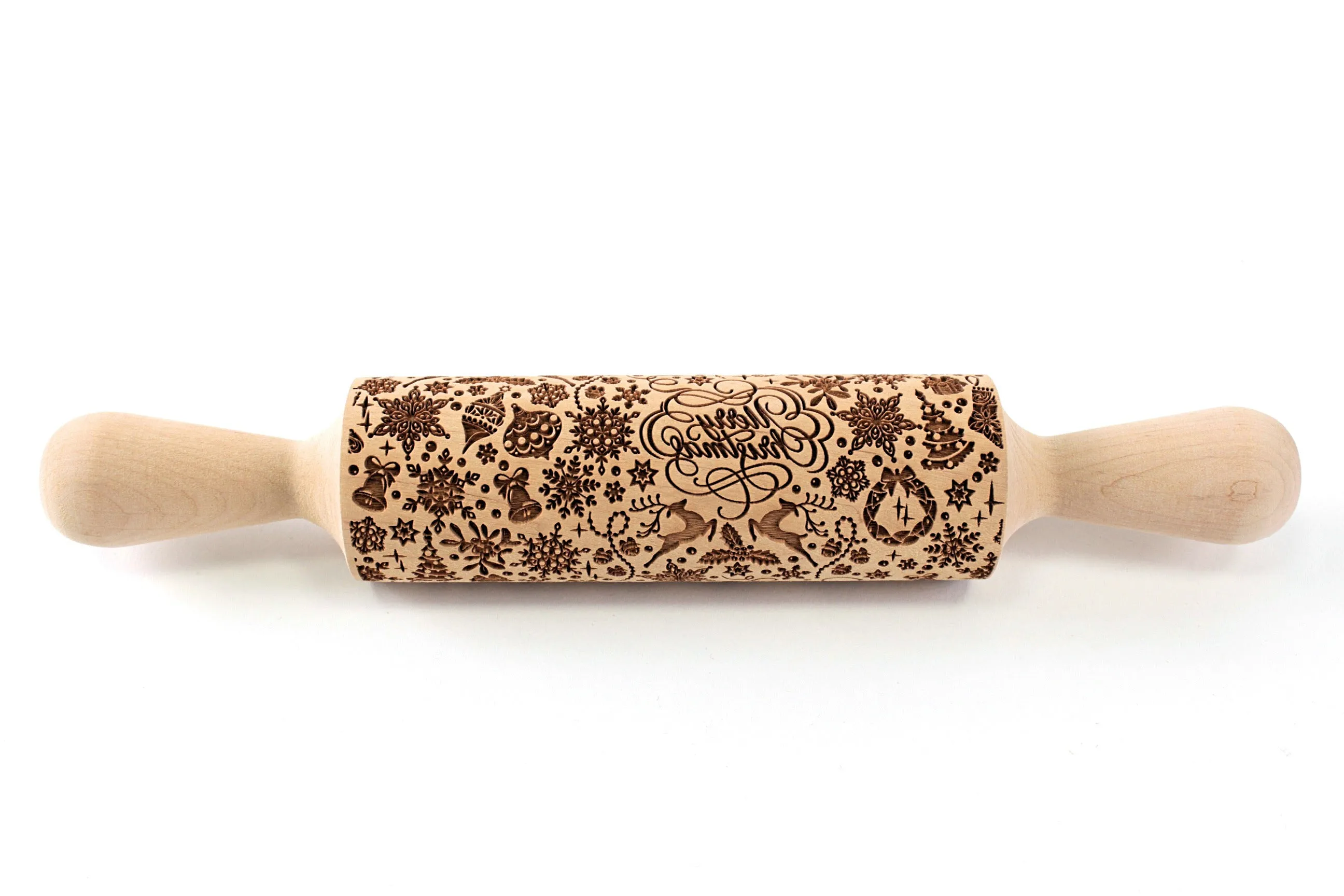 Merry Christmas Rolling Pin Embossed, Snowflake, Reindeer, Misletoe Shortbread Cookie