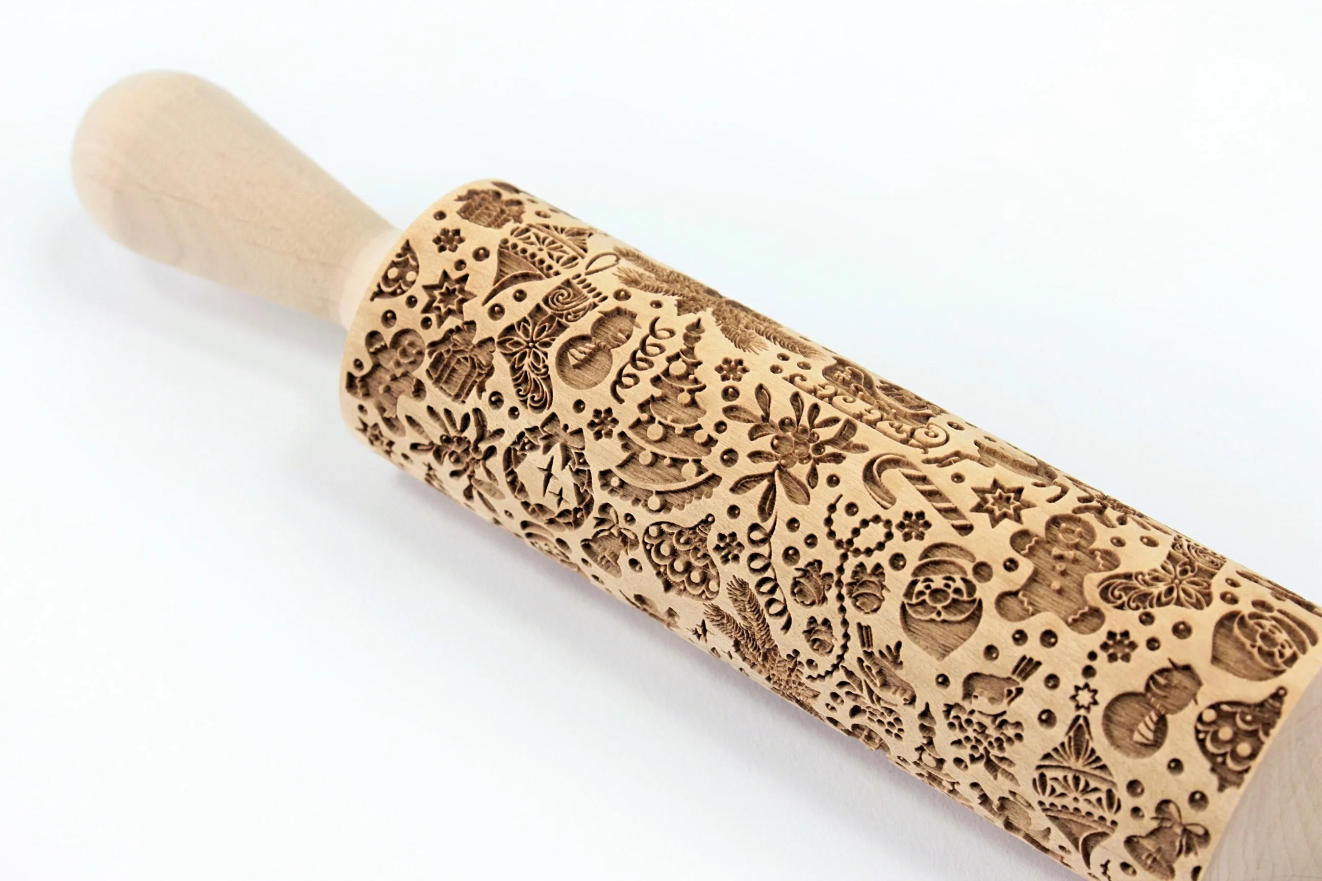 Merry Christmas Rolling Pin Embossed, Snowflake, Reindeer, Misletoe Shortbread Cookie