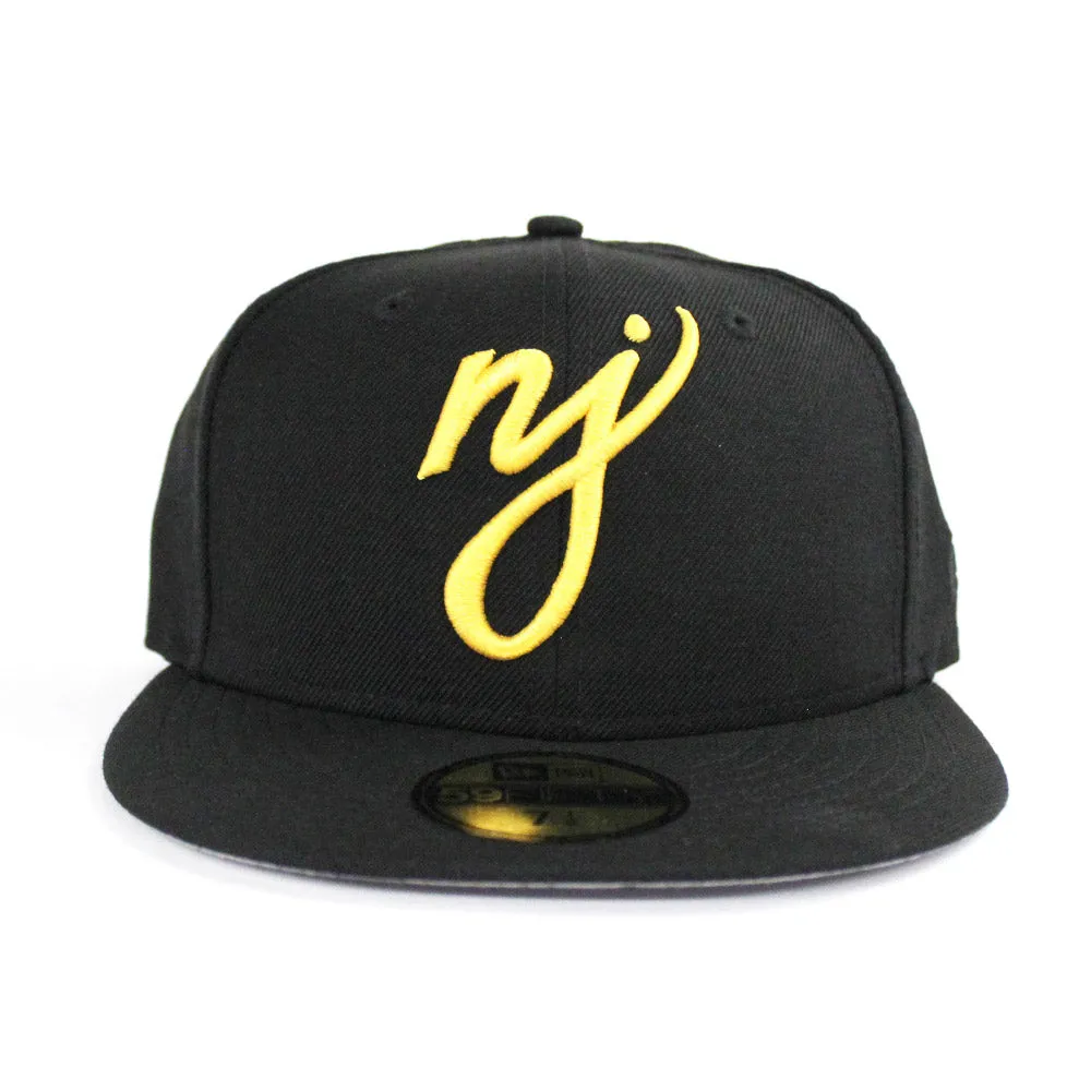 NJ Script New Era 59Fifty Fitted Hat (Black Yellow Pirates color Way Gray Under Brim)