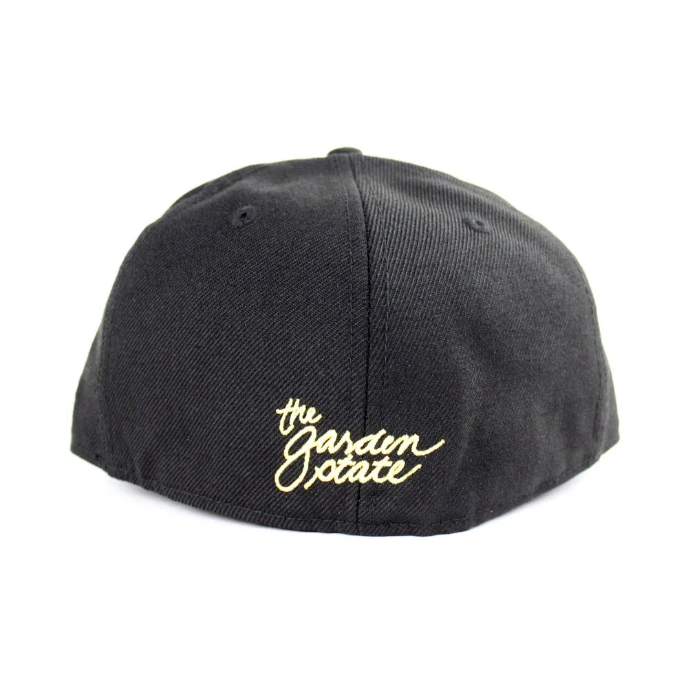 NJ Script New Era 59Fifty Fitted Hat (Black Yellow Pirates color Way Gray Under Brim)