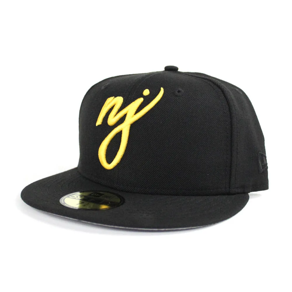 NJ Script New Era 59Fifty Fitted Hat (Black Yellow Pirates color Way Gray Under Brim)