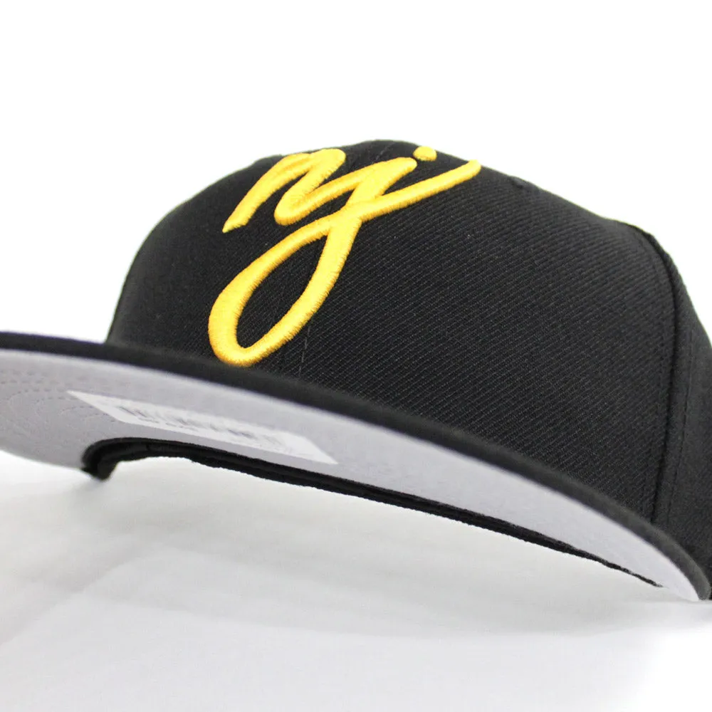 NJ Script New Era 59Fifty Fitted Hat (Black Yellow Pirates color Way Gray Under Brim)