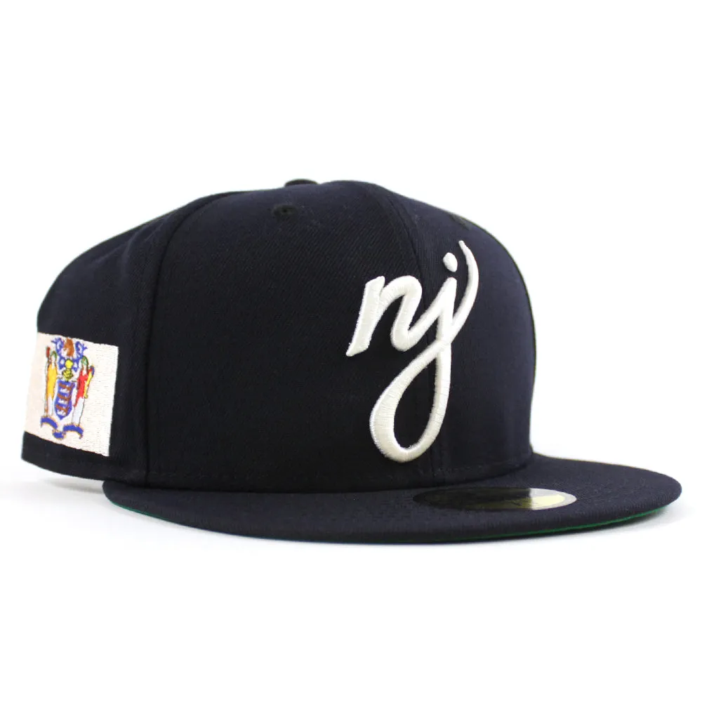NJ Script New Era 59Fifty Fitted Hat (Navy Green Under Brim)