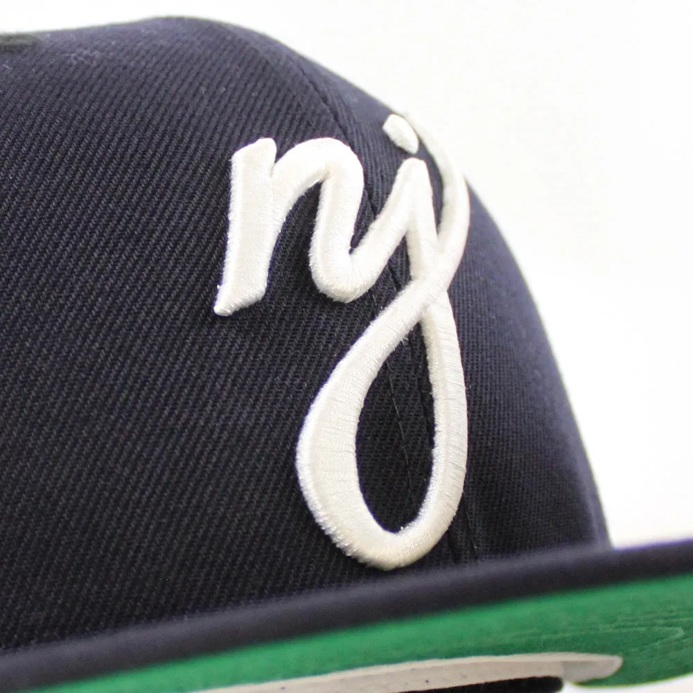 NJ Script New Era 59Fifty Fitted Hat (Navy Green Under Brim)