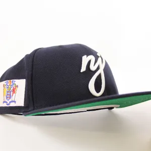 NJ Script New Era 59Fifty Fitted Hat (Navy Green Under Brim)