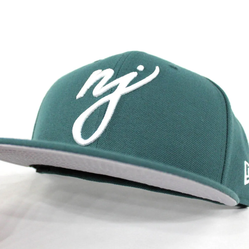 NJ Script New Era 59Fifty Fitted Hats (Pine Needle Philadelphia Eagles Color Gray Under Brim)