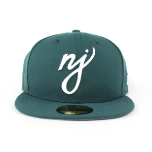 NJ Script New Era 59Fifty Fitted Hats (Pine Needle Philadelphia Eagles Color Gray Under Brim)