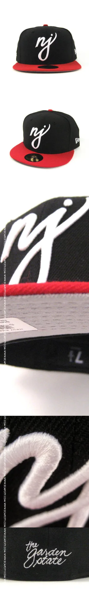 NJ Script New Era Fitted Hats (BLACK RED GRAY UNDER BRIM)