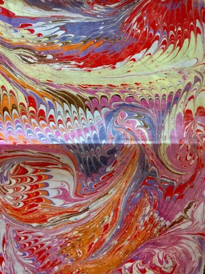 Orange Purple Yellow Combed Swirl Patterned Habotai Silk 14x72"