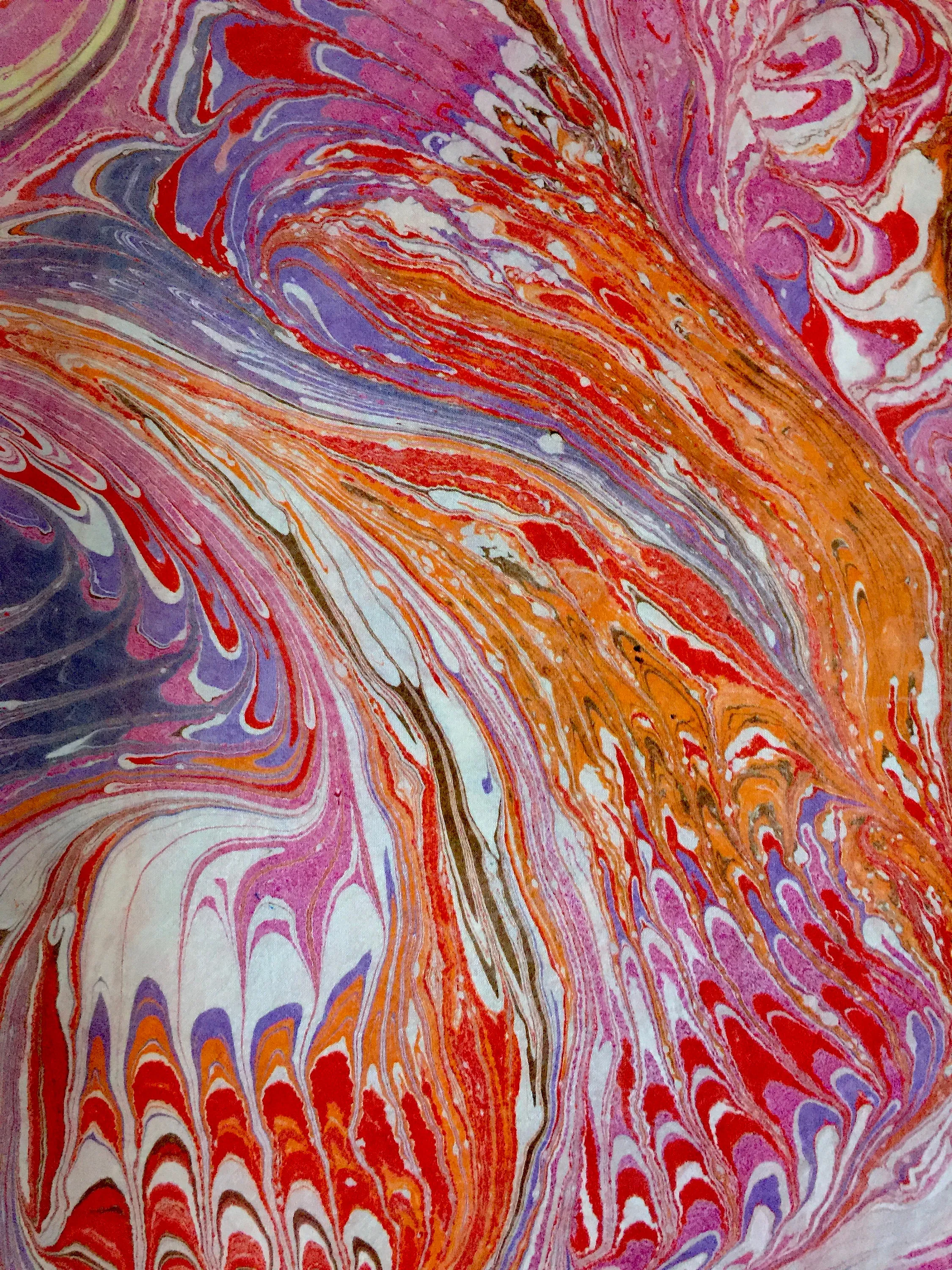 Orange Purple Yellow Combed Swirl Patterned Habotai Silk 14x72"