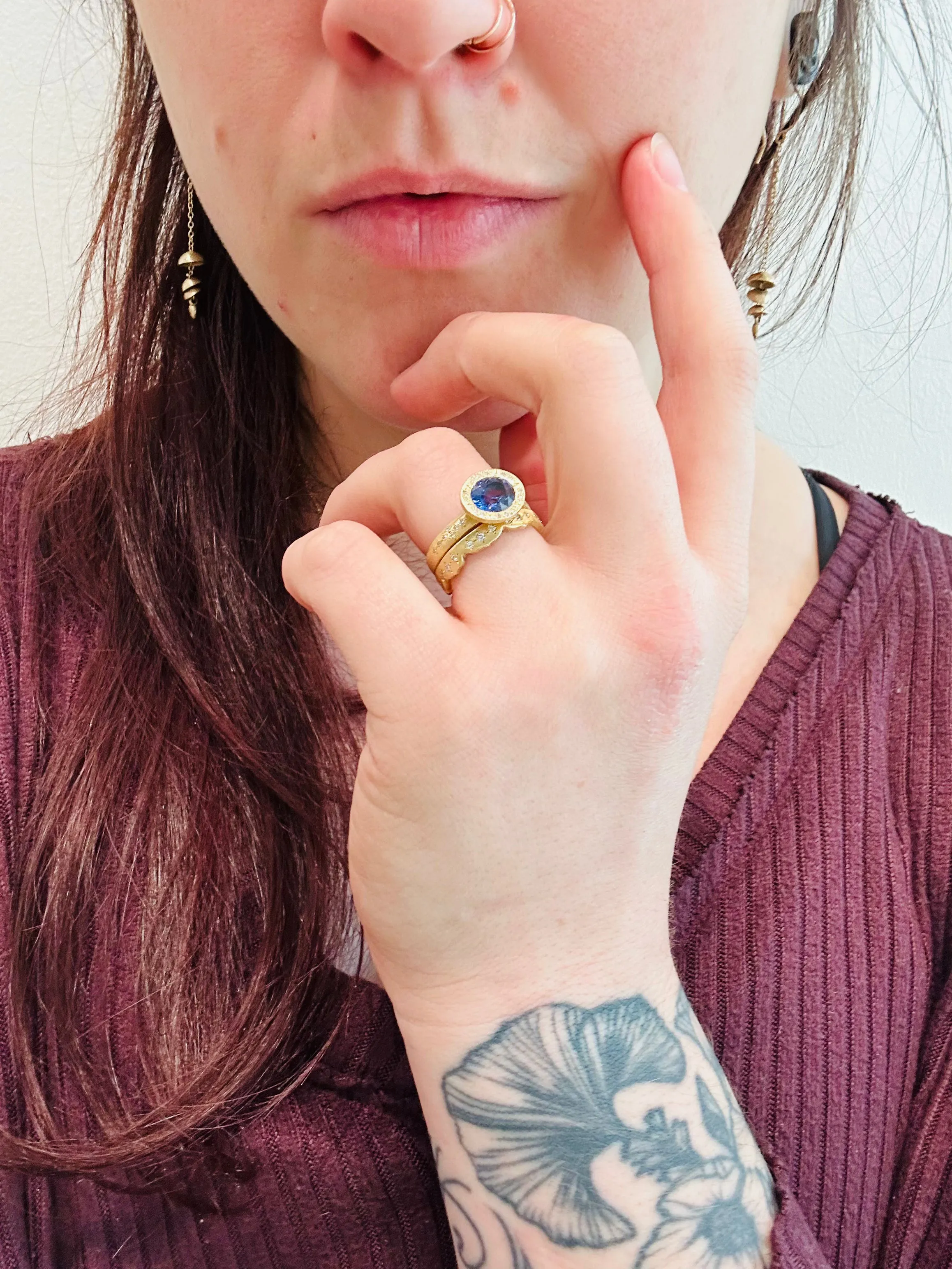 Oval Sapphire Beaded Horizon Ring