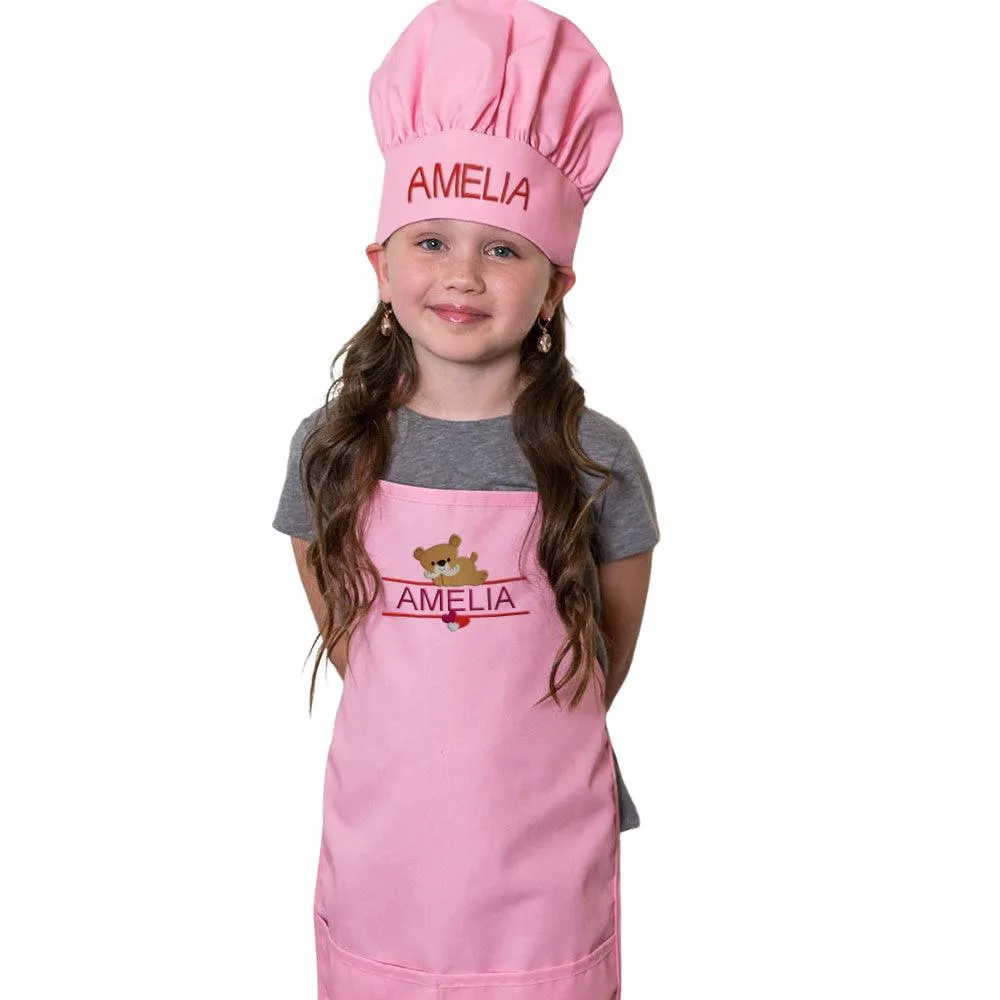 Personalized Embroidered Animal and Name Kids Apron and Chef Hat Set