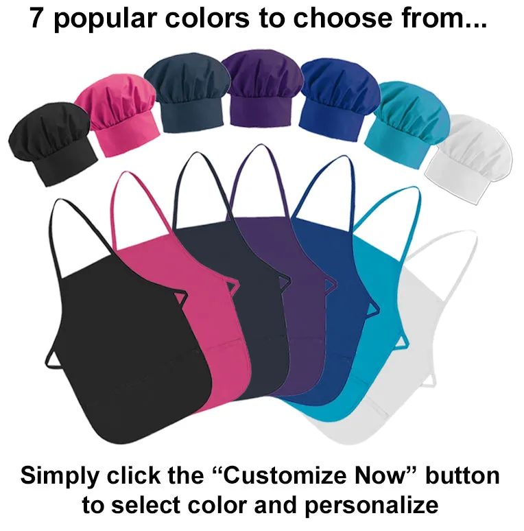 Personalized Embroidered Junior Chef Kids Apron and Chef Hat Set