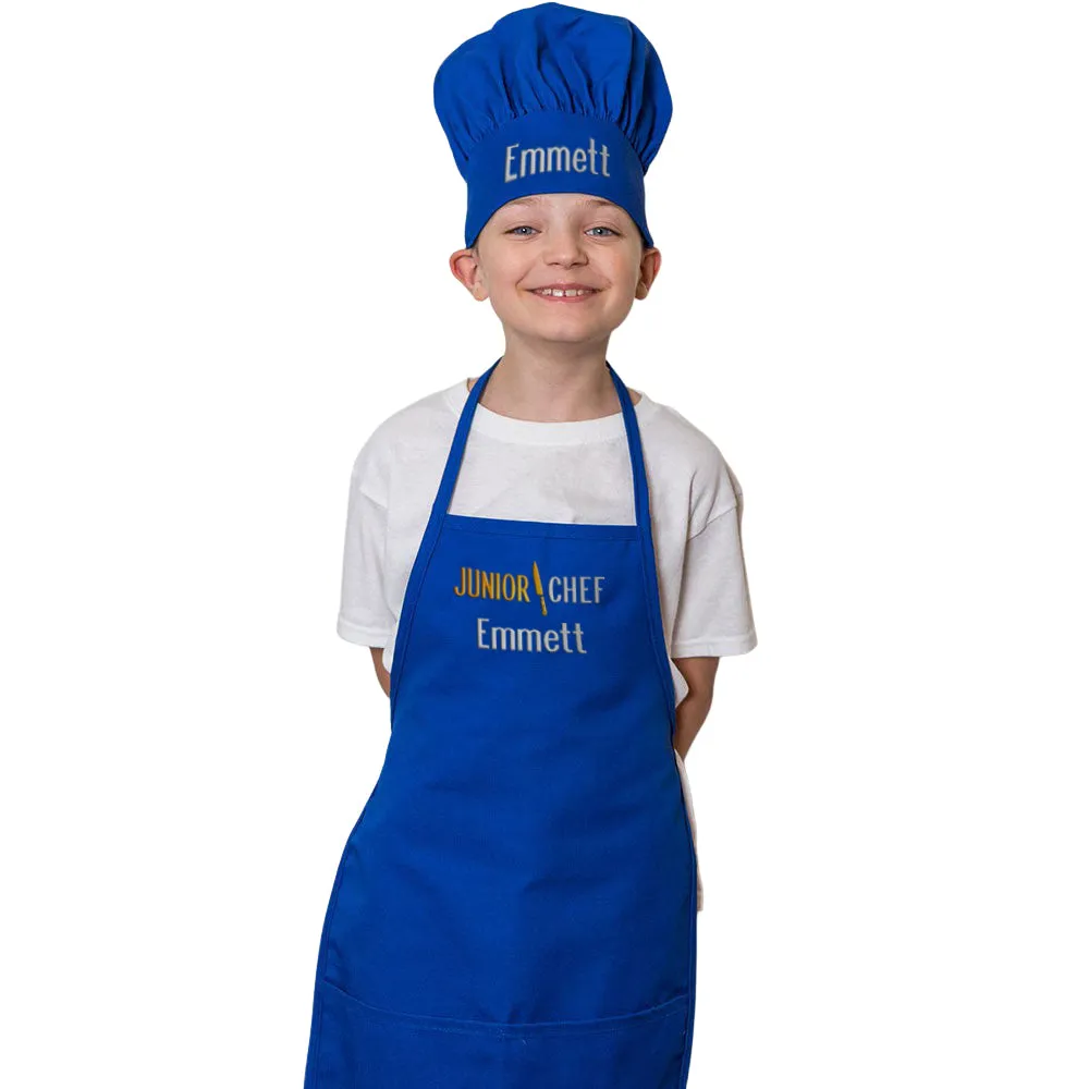 Personalized Embroidered Junior Chef Kids Apron and Chef Hat Set
