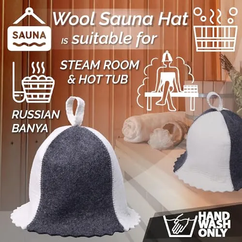 PetriStor Sauna Hat Standard - Sauna Hat for Women - Wool Sauna Hat - Sauna Hat for Men - Bathhouse hat - Natural Felt Sauna Cap (Combined) Size S