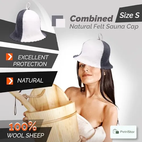PetriStor Sauna Hat Standard - Sauna Hat for Women - Wool Sauna Hat - Sauna Hat for Men - Bathhouse hat - Natural Felt Sauna Cap (Combined) Size S