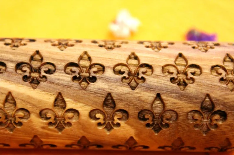 Pin Fleur de Lis 1 Embossed Rolling , Engraved Christmas Gift , Clay Stamp, Baking Gift