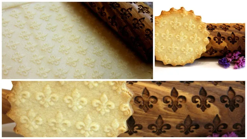 Pin Fleur de Lis 1 Embossed Rolling , Engraved Christmas Gift , Clay Stamp, Baking Gift