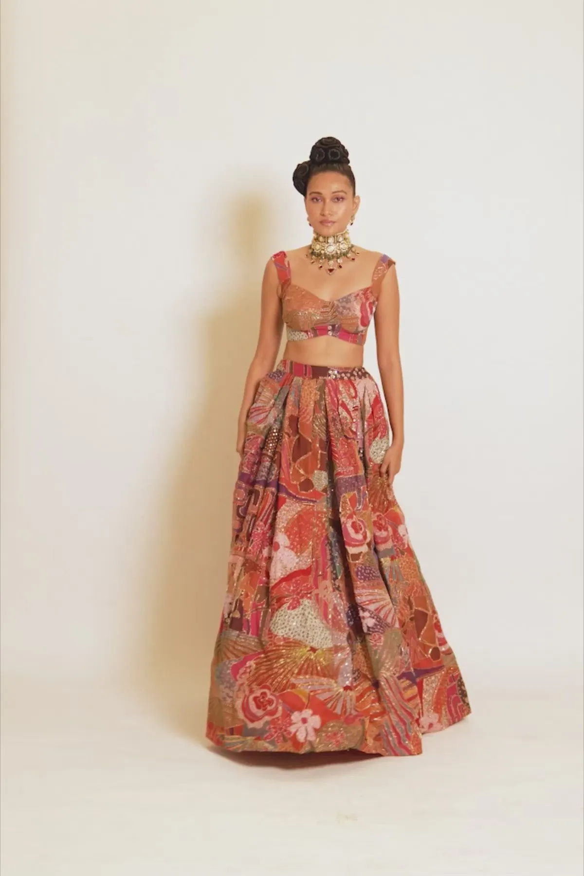 Pink Divergence Indian Organza Printed And Embellished Top And Skirt With Dupatta