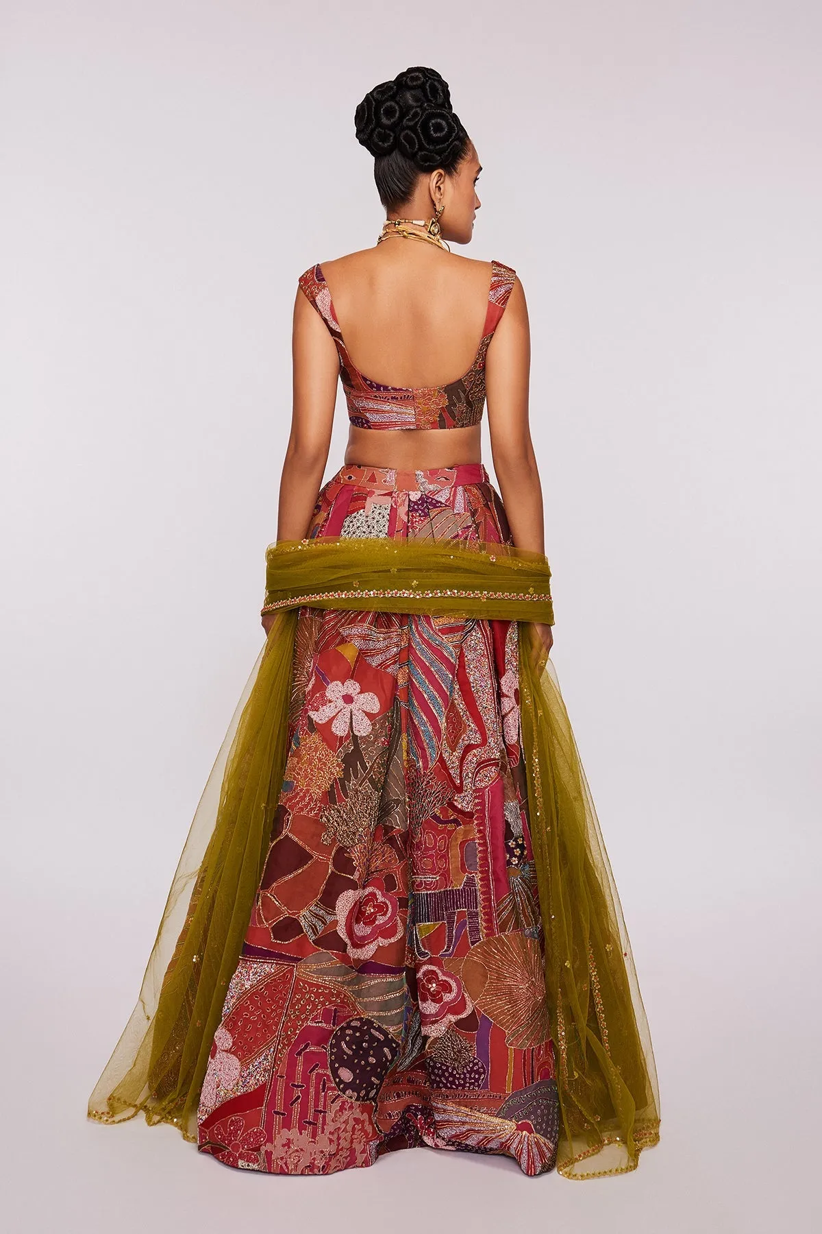 Pink Divergence Indian Organza Printed And Embellished Top And Skirt With Dupatta