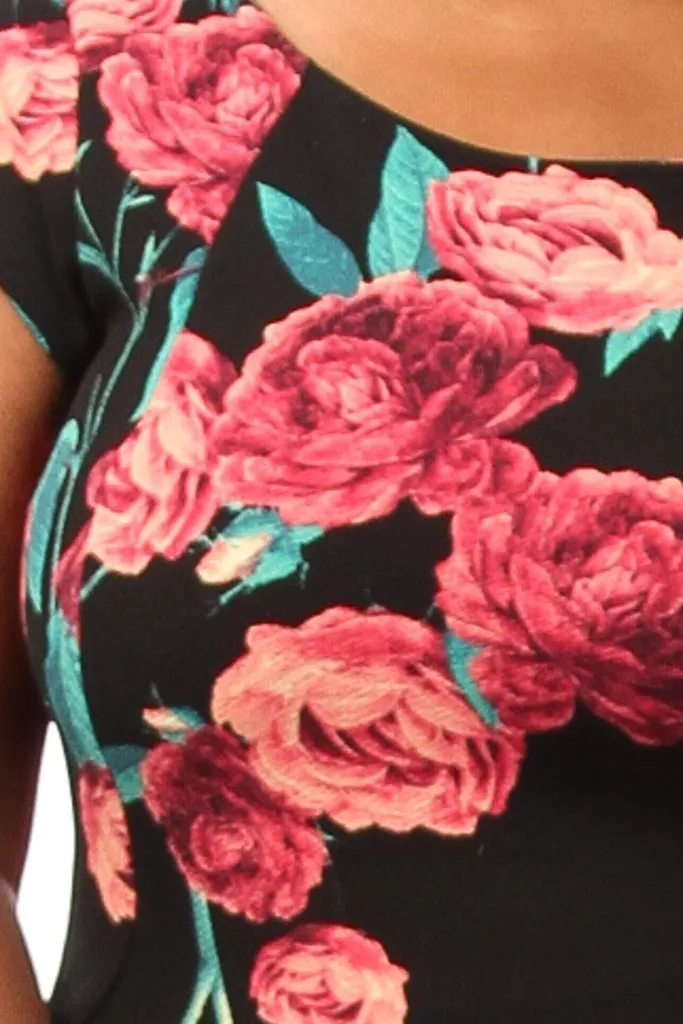 Plus Size Rose Unique Printed Sexy Bodycon Dress