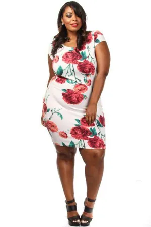 Plus Size Rose Unique Printed Sexy Bodycon Dress