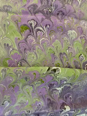 Purple Green Bouquet Patterned Habotai Silk 14x72"