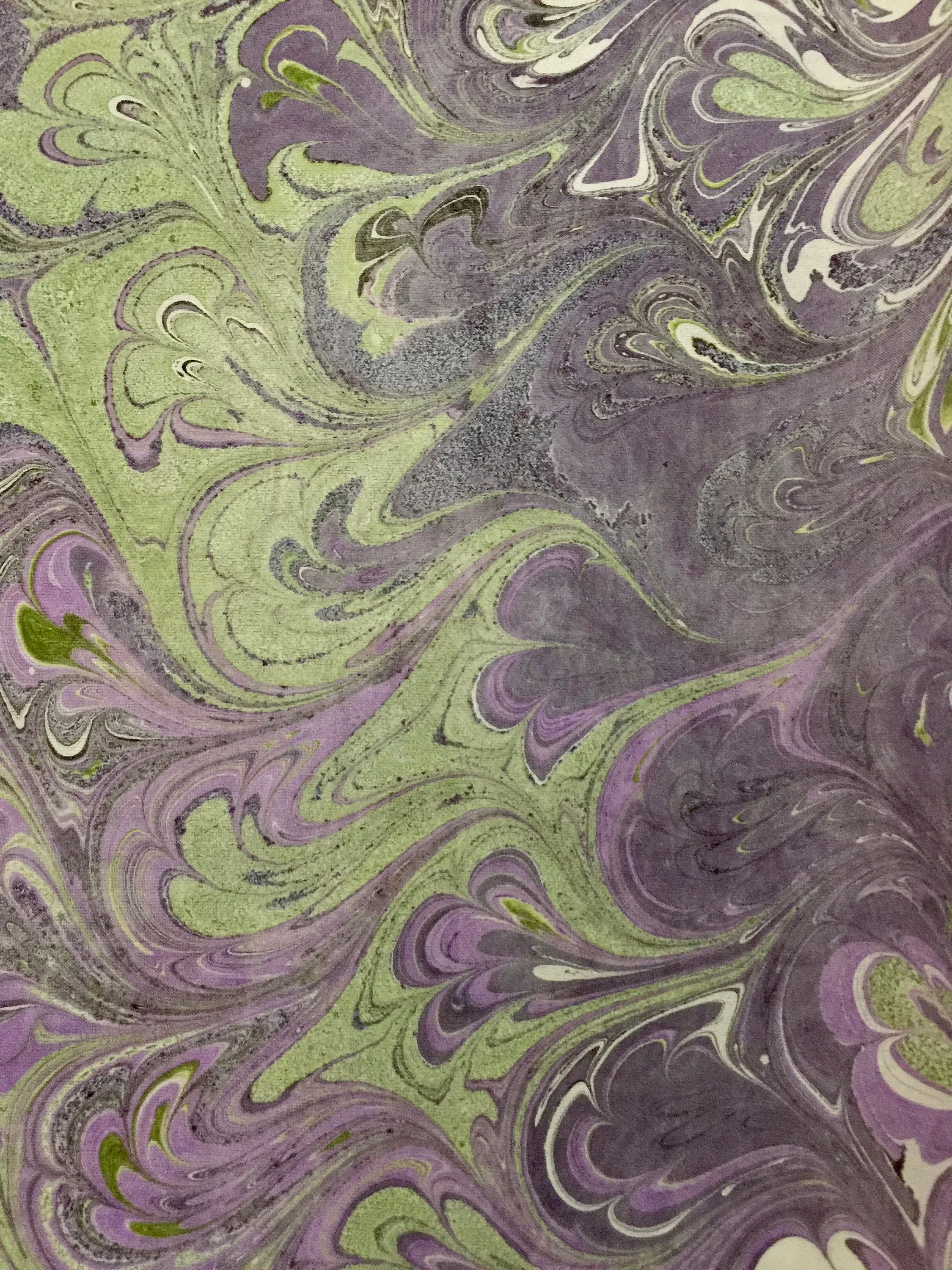 Purple Green Bouquet Patterned Habotai Silk 14x72"