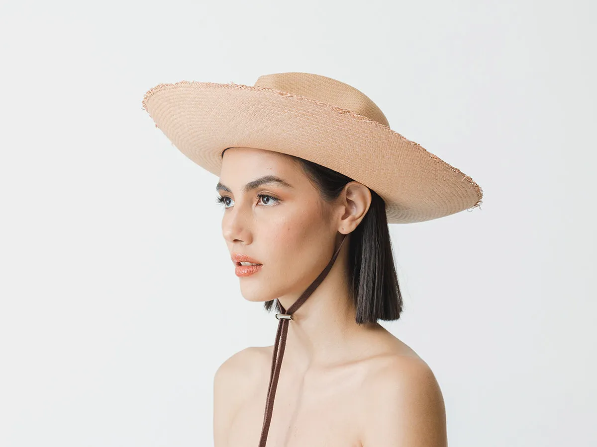 "Llano" Frayed Panama Hat Long Brim With Adjustable Leather Band