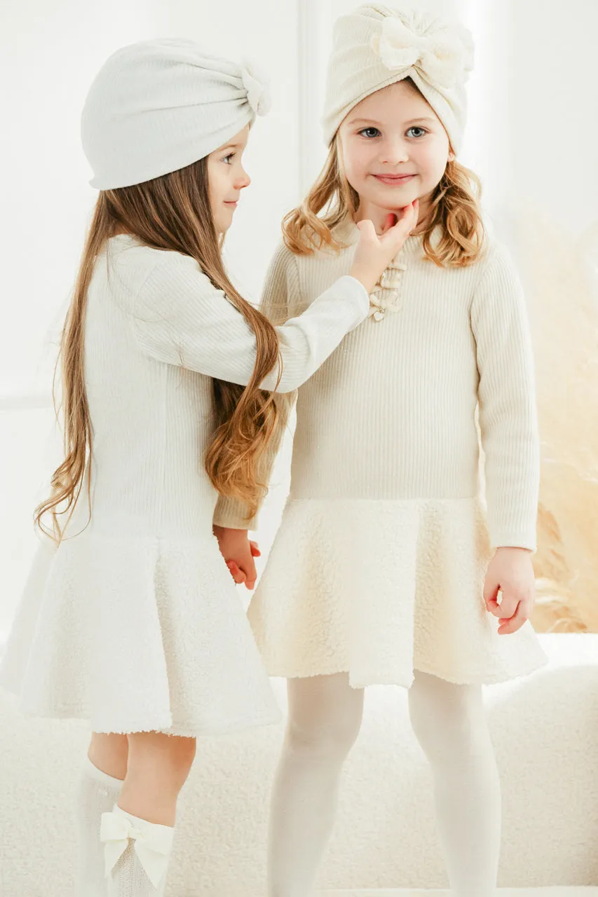 "Sien" Sparkly Ecru Bouclé Drop Waist Dress