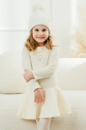 "Sien" Sparkly Ecru Bouclé Drop Waist Dress