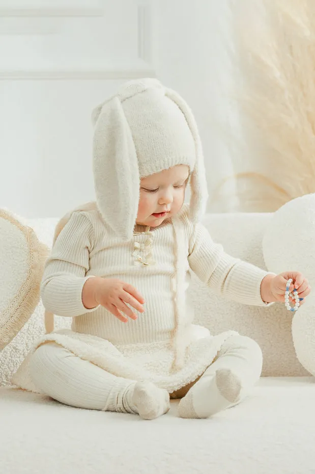 "Sien" Sparkly Ecru Bouclé Drop Waist Dress