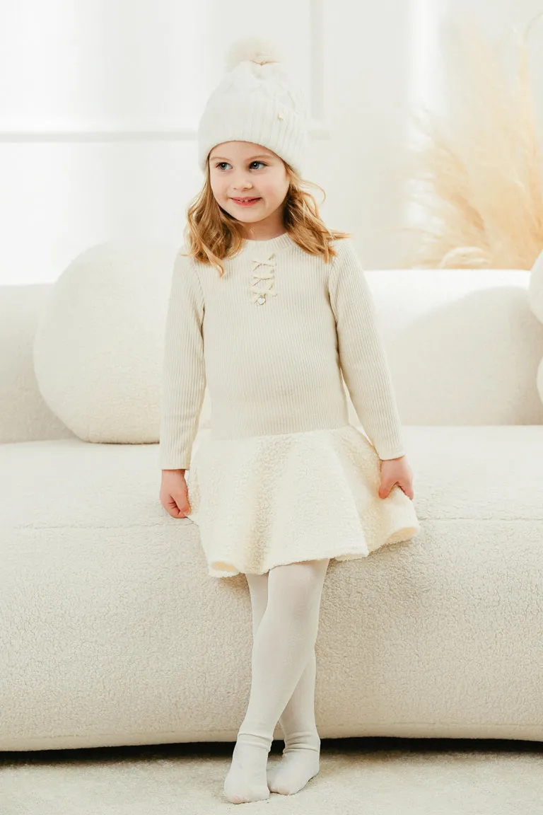 "Sien" Sparkly Ecru Bouclé Drop Waist Dress