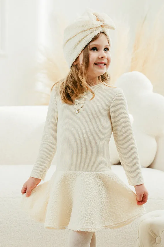 "Sien" Sparkly Ecru Bouclé Drop Waist Dress