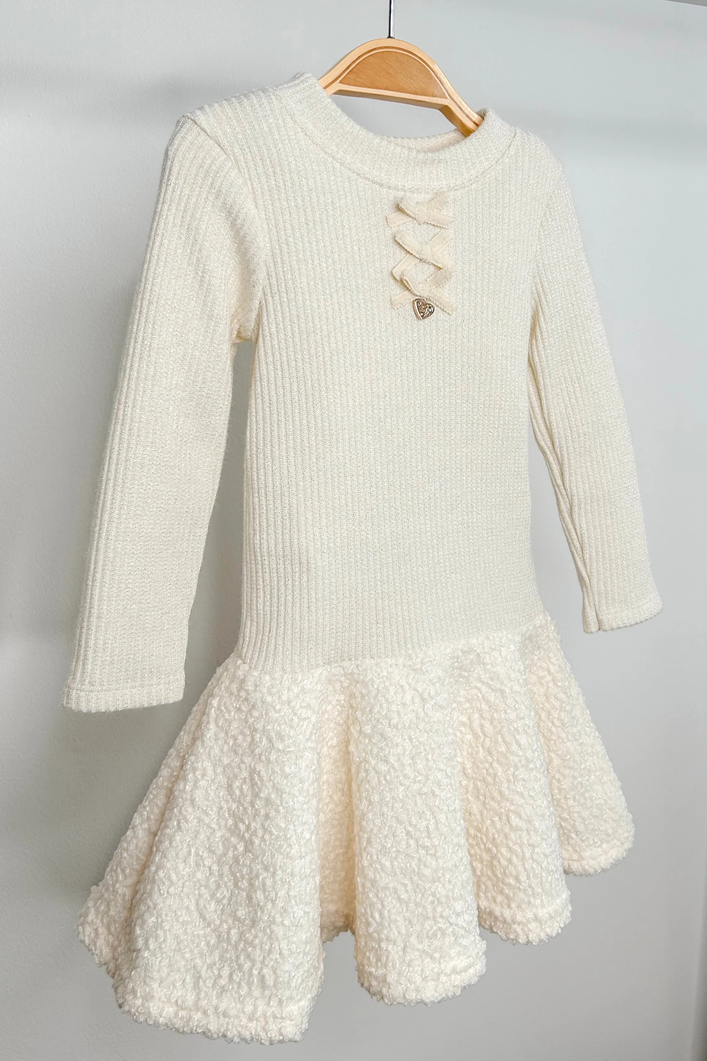 "Sien" Sparkly Ecru Bouclé Drop Waist Dress