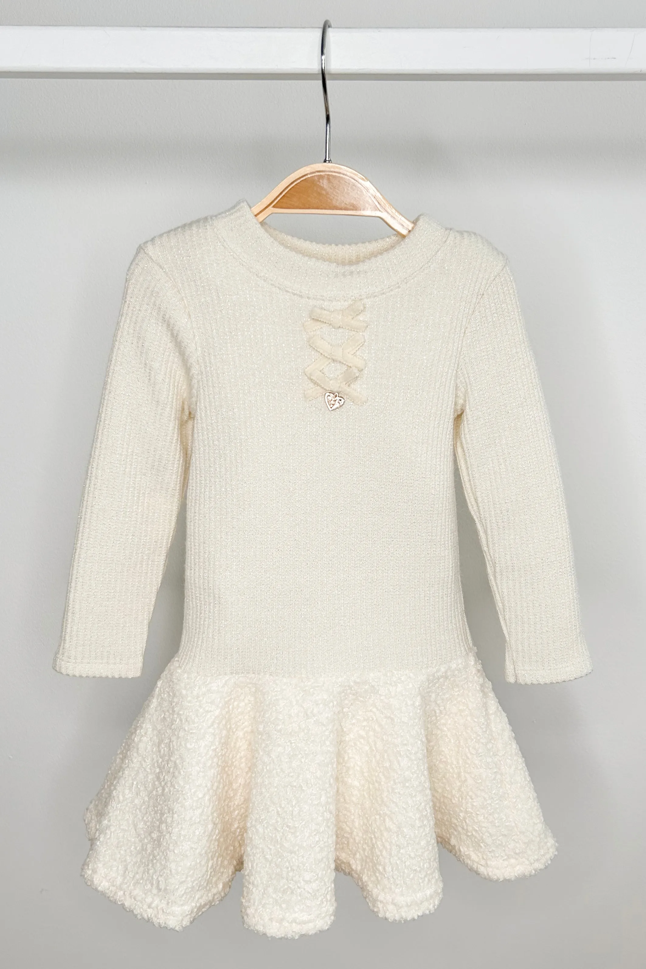 "Sien" Sparkly Ecru Bouclé Drop Waist Dress