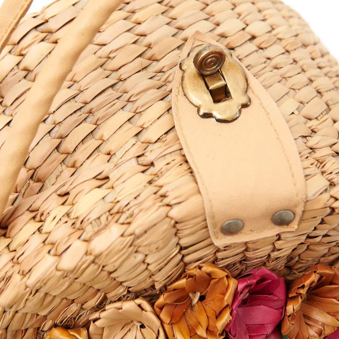 ROUND POSIES VINTAGE STRAW HANDWOVEN ROUND BAG